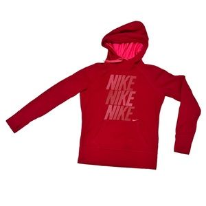 NIKE Therma-Fit Women's Medium FLEECE HOODIE Pink Kangaroo Pocket Athletic EE-4